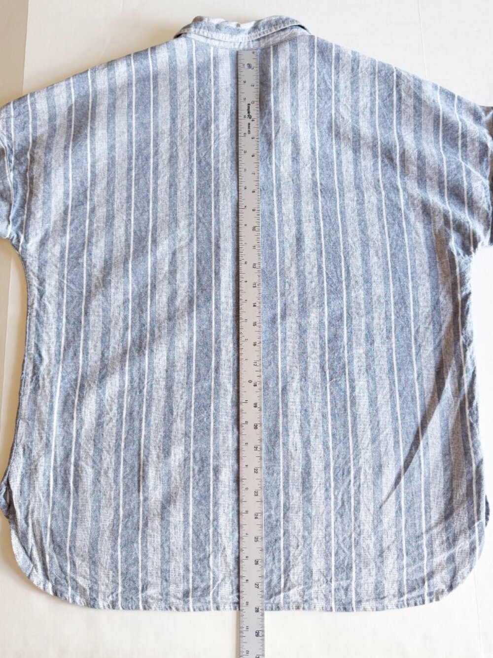 Sigrid Olsen Blue White Striped Linen Blend Split Neck Blouse L - Picture 6 of 6